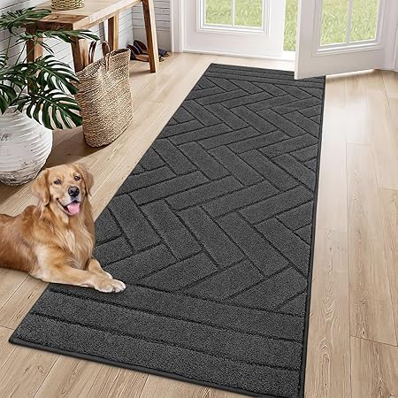 Dog Mat for Muddy Paws,Absorbs Moisture Dirt Non-Slip Washable Mud Mat for Dogs,Soft Rubber Backing Front Inside Pet Rug for Entryway, Mud Dog Paws, Patio(24"x59",Charcoal)