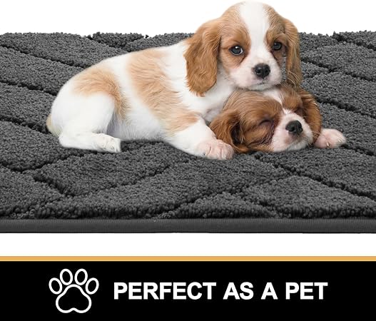 Dog Mat for Muddy Paws,Absorbs Moisture Dirt Non-Slip Washable Mud Mat for Dogs,Soft Rubber Backing Front Inside Pet Rug for Entryway, Mud Dog Paws, Patio(24"x59",Charcoal)
