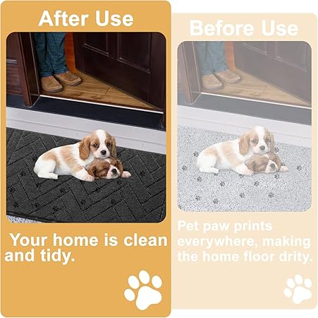 Dog Mat for Muddy Paws,Absorbs Moisture Dirt Non-Slip Washable Mud Mat for Dogs,Soft Rubber Backing Front Inside Pet Rug for Entryway, Mud Dog Paws, Patio(24"x59",Charcoal)