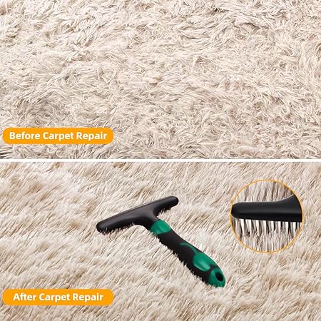 Carpet Restoration, Carpet Rake, Carpet Groomer Rake, Shag Rug Rake, Hair Cleaner Suitable for Rug and Carpet Undercoat Rake Comb, Slicone Handle Deshedding Brush for Dogs (Green)